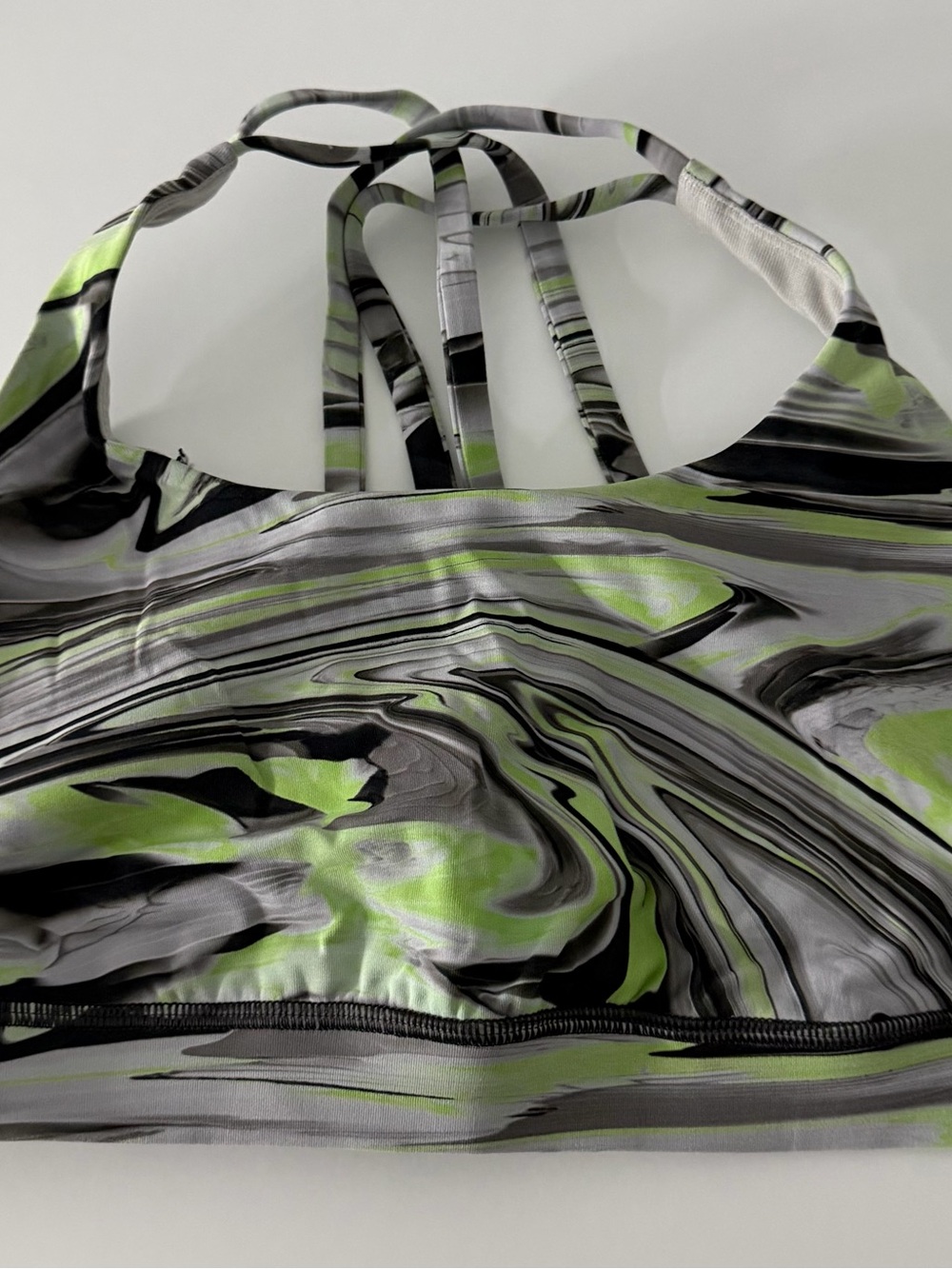 lululemon athletica Green Black Gray Marble-Print Strappy Sports Bra